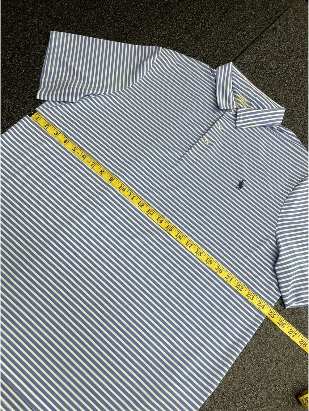 Ralph Lauren Performance Polo Shirt Mens XL Blue/White Striped Stretch Golf